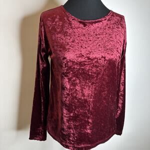 Vintage 90s Y2K Crushed Velvet Top M Burgundy Long Sleeve Fairy Grunge Goth